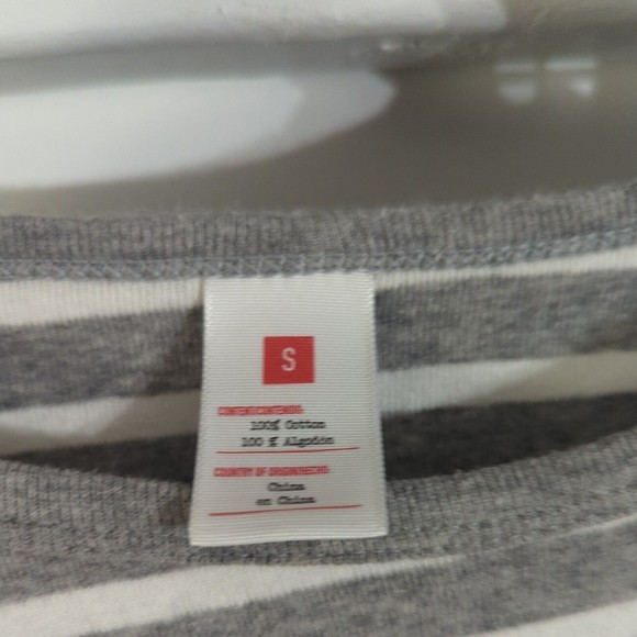 Target Women's Small Gray & White Striped Cotton Pajama Set 2 Piece pockets - Picture 4 of 9